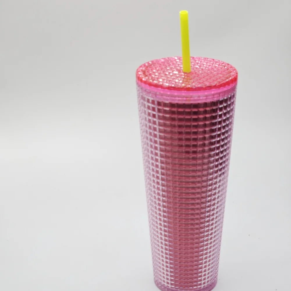 pink bubblegum grid 24 ounce venti tumbler with yellow straw ☆☆ new☆☆ - Picture 7 of 16